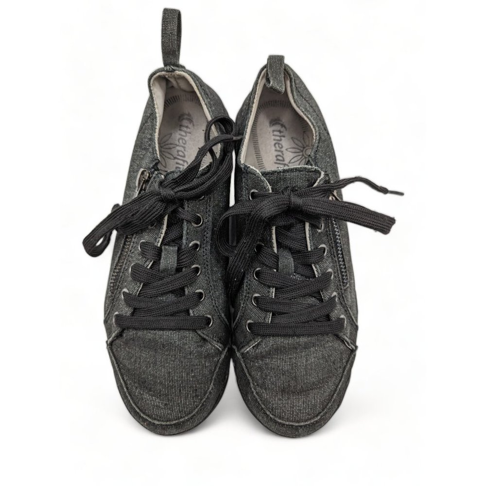 Therafit Sienna Black Shimmer Comfort Arch Support Zip Lace Up Shoe Size US 7 - Picture 3 of 14